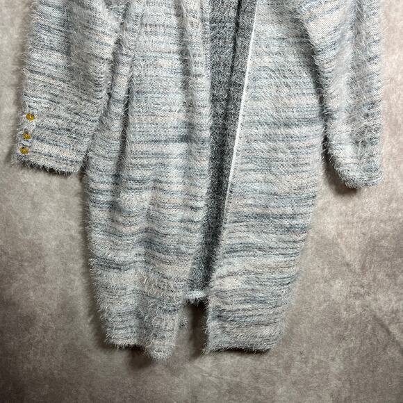 Lane Bryant Eyelash Duster Cardigan Sweater Womens 26/28 Gray Striped Knit Open - Picture 3 of 9